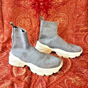 Zara Knit Sock Sneaker Boots Chunky Platform Gray Futuristic US 8 EU 39